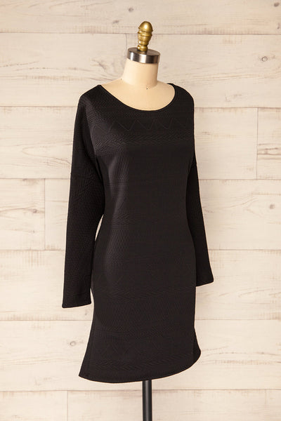 Oufa Black Long Sleeve Textured Dress | La petite garçonne side view