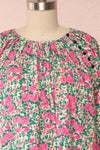 Oxomoco Pink & Green Floral Short Dress | Boutique 1861 front close up