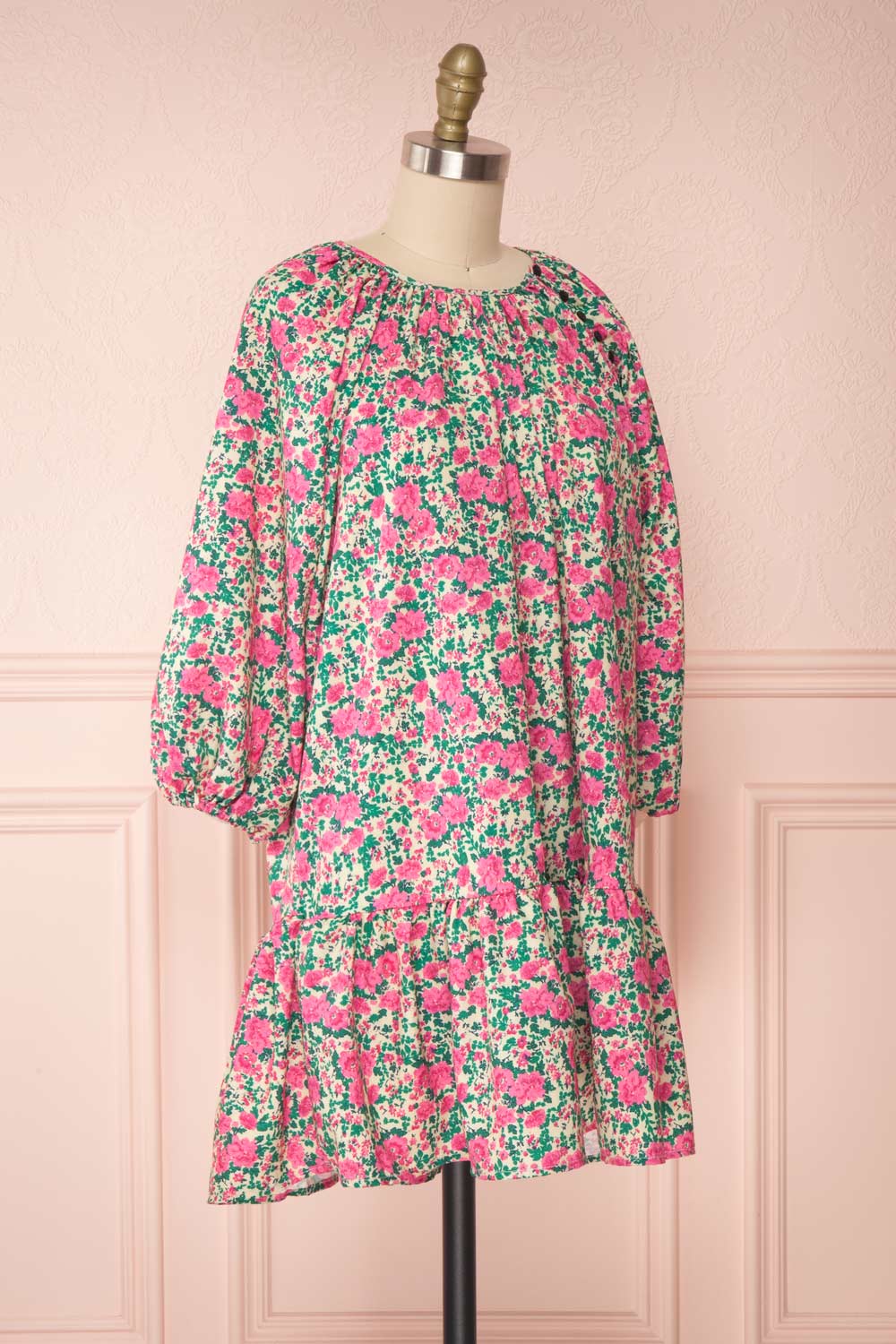Oxomoco Pink & Green Floral Short Dress | Boutique 1861 side view