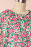 Oxomoco Pink & Green Floral Short Dress | Boutique 1861 side close up