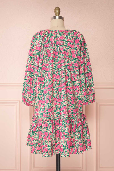 Oxomoco Pink & Green Floral Short Dress | Boutique 1861 back view