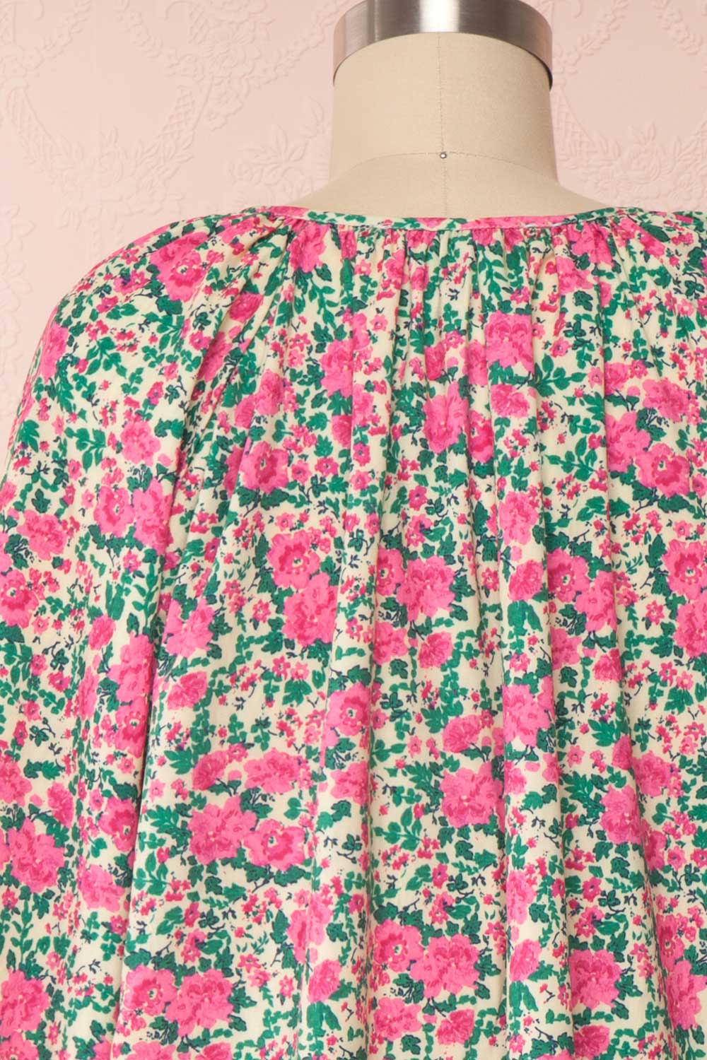 Oxomoco Pink & Green Floral Short Dress | Boutique 1861 back close up