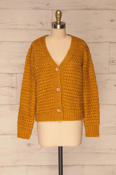 Ozimek Yellow Button-Up Knitted Cardigan | La petite garçonne front view