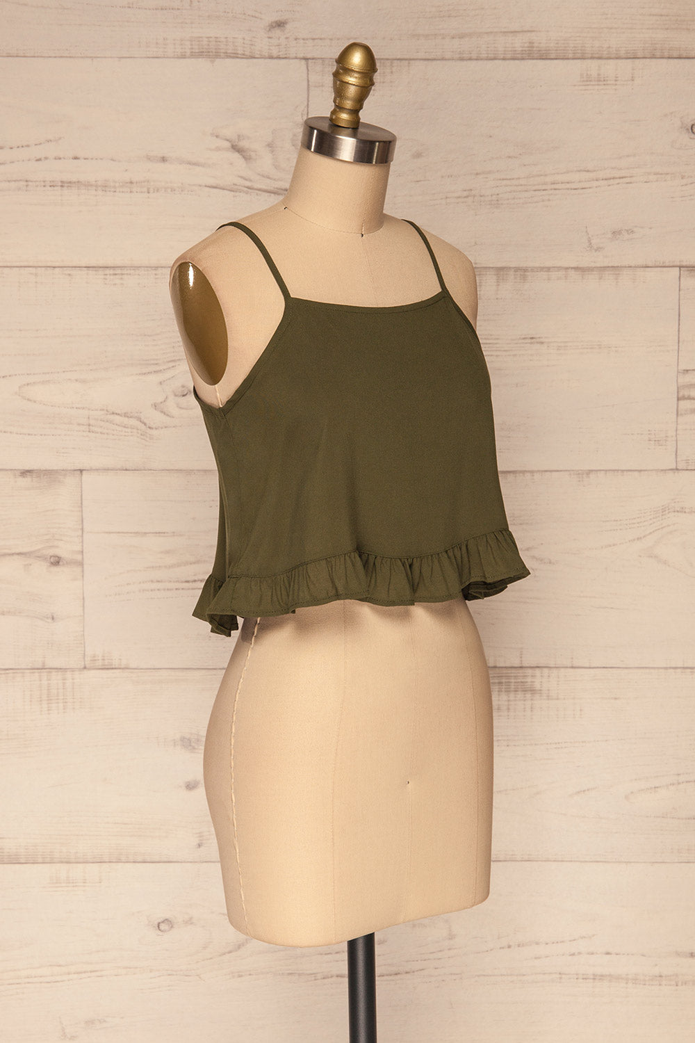 Pabianice Green Cropped Cami w/ Frills | La petite garçonne side view 