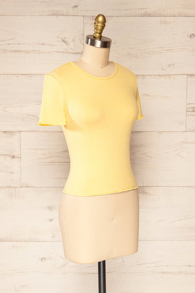 Paczkow Yellow Ribbed Lettuce-Edge T-Shirt | La petite garçonne side view
