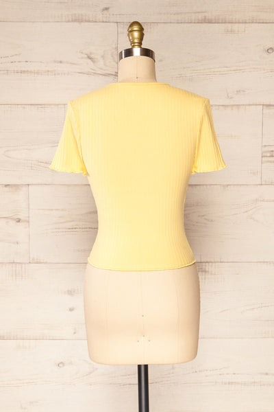 Paczkow Yellow Ribbed Lettuce-Edge T-Shirt | La petite garçonne back view
