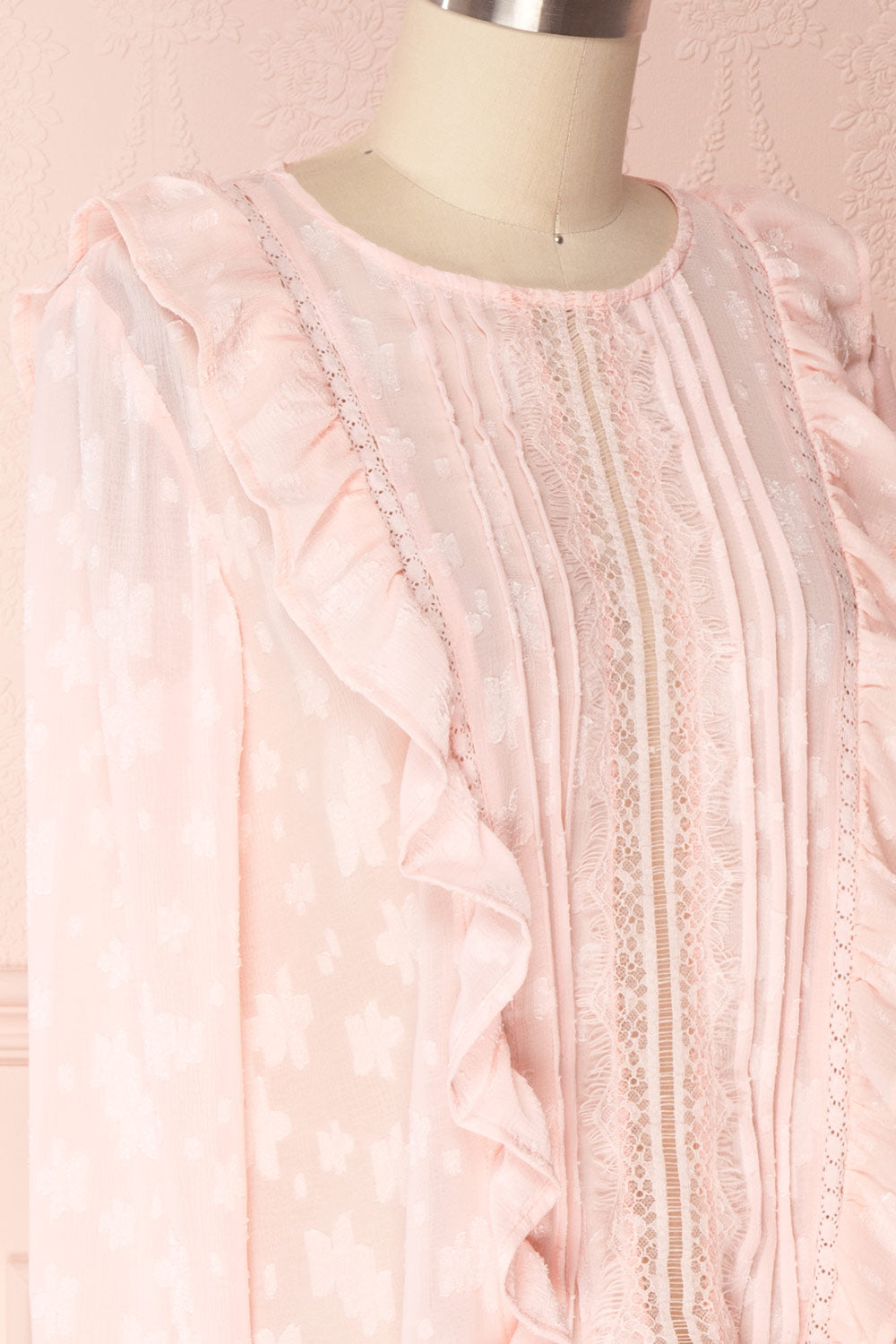 Paget Candy Pink Chiffon & Lace Ruffled Blouse | Boutique 1861 4