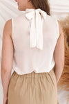 Pajara White Sleeveless Silky Top with Bow | La Petite Garçonne model back