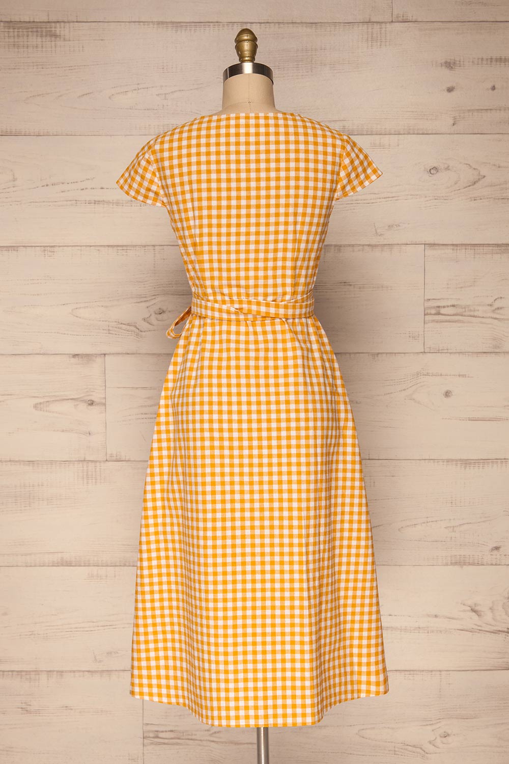 Pampelune Yellow & White Midi Wrap Dress | La petite garçonne back view