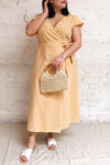Pampelune Yellow & White Midi Wrap Dress | La petite garçonne model look