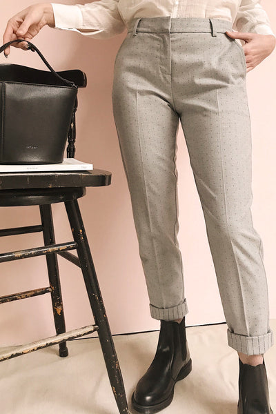 Faksvaag Light Grey Tailored Dress Pants | La petite garçonne on model