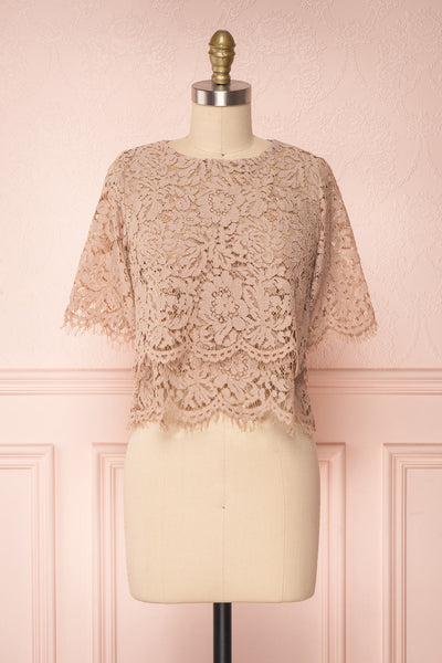 Paora Sand Taupe Lace Scalloped Top | Boudoir 1861