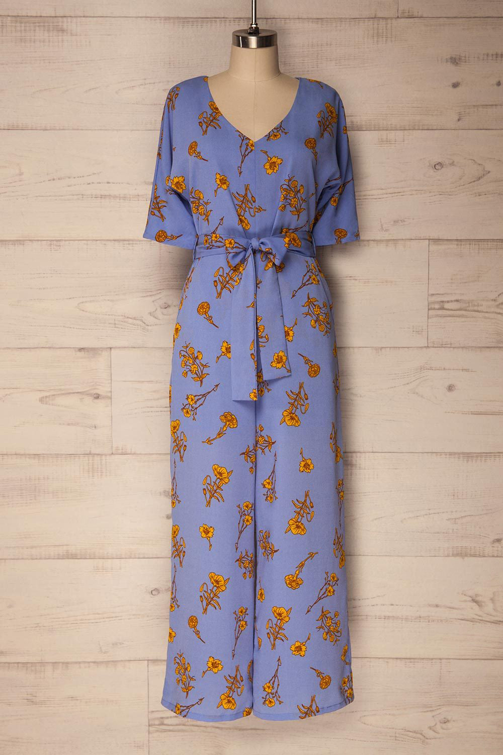 Paramo Periwinkle Blue Floral Tied Waist Jumpsuit | La Petite Garçonne