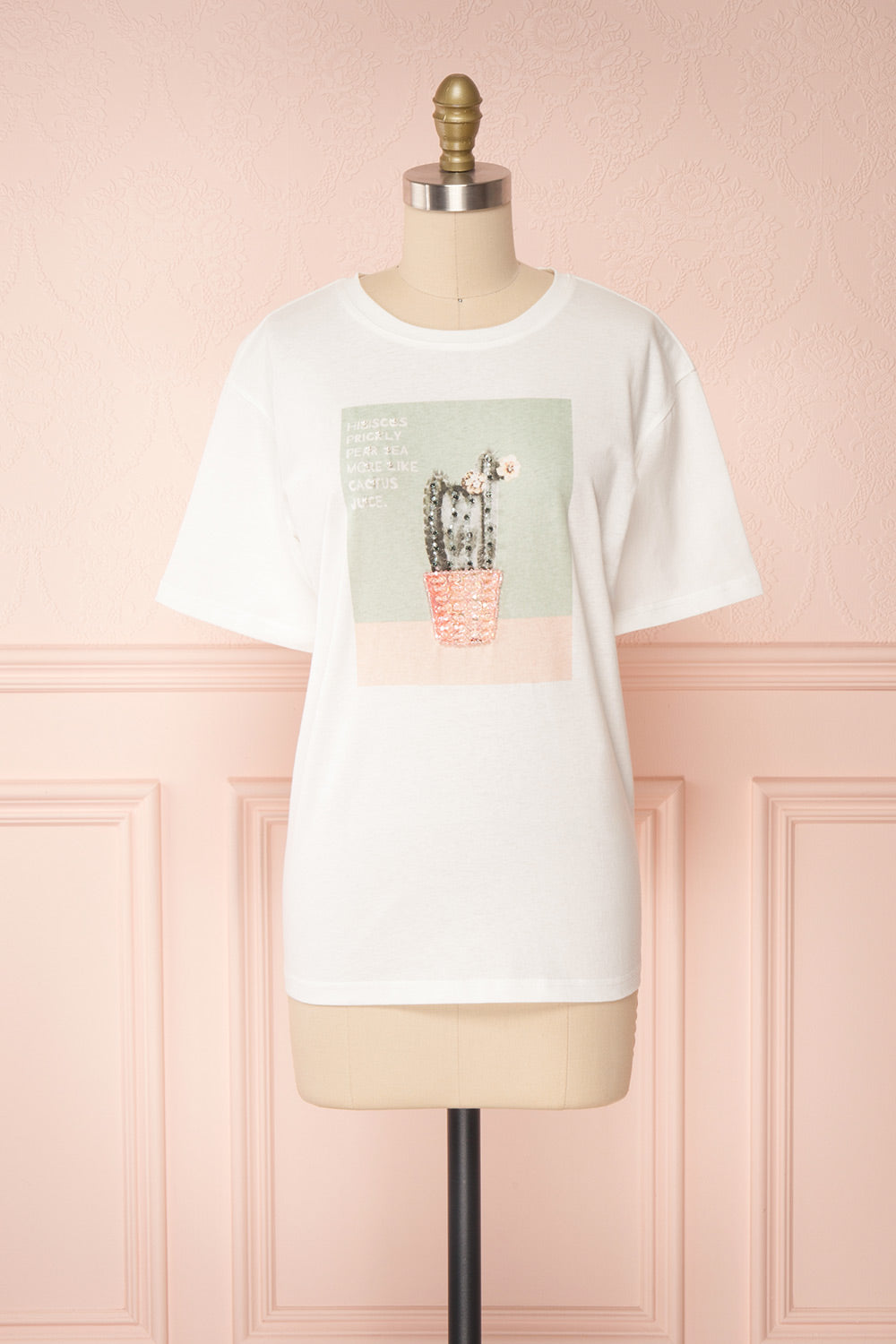 Parielle White T-Shirt w/ Center Print | Boutique 1861 front view 