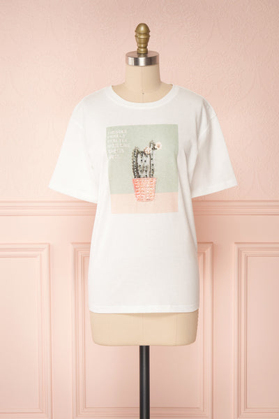 Parielle White T-Shirt w/ Center Print | Boutique 1861 front view