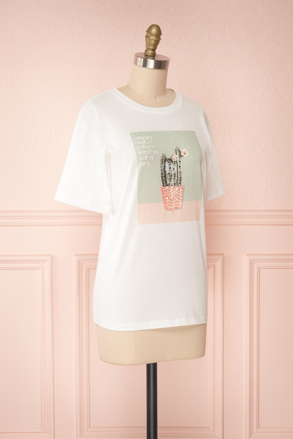 Parielle White T-Shirt w/ Center Print | Boutique 1861 side view 