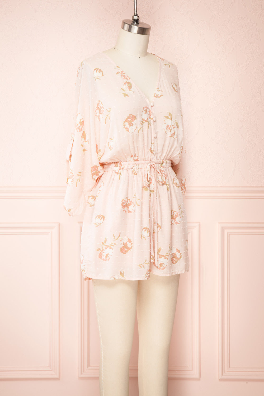 Parsa Blush V-Neck Plumetis Floral Romper | La petite garçonne side view