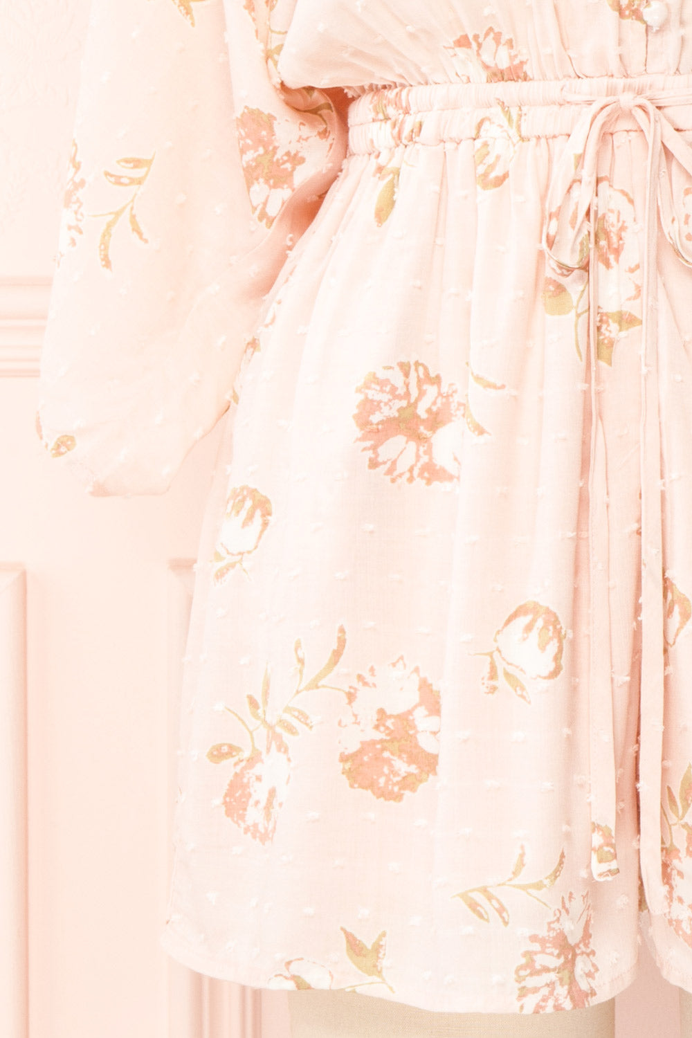 Parsa Blush V-Neck Plumetis Floral Romper | La petite garçonne details