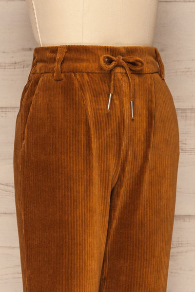 Pasio Chestnut Brown Corduroy Pants | La Petite Garçonne side close-up