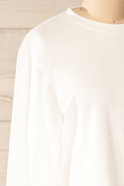 Pato White Long Sleeve Crop Top | La petite garçonne side close-up