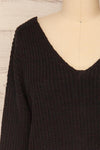 Patras Black V-Neck Knitted Sweater | La petite garçonne front close-up