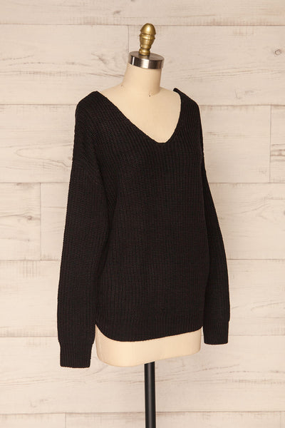 Patras Black V-Neck Knitted Sweater | La petite garçonne side view