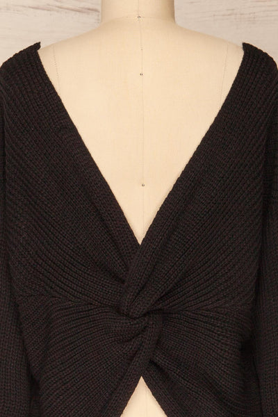 Patras Black V-Neck Knitted Sweater | La petite garçonne back close-up