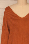 Patras Clay V-Neck Knitted Sweater | La petite garçonne front close-up