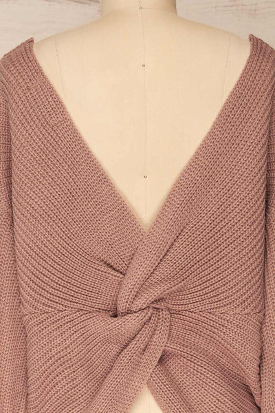 Patras Mauve V-Neck Knitted Sweater | La petite garçonne back close-up