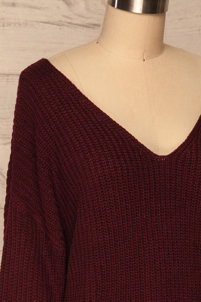 Patras Wine V-Neck Knitted Sweater | La petite garçonne side close up