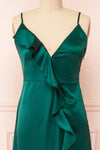 Patricia Green Dress w/ Ruffles | Boutique 1861 front close-up