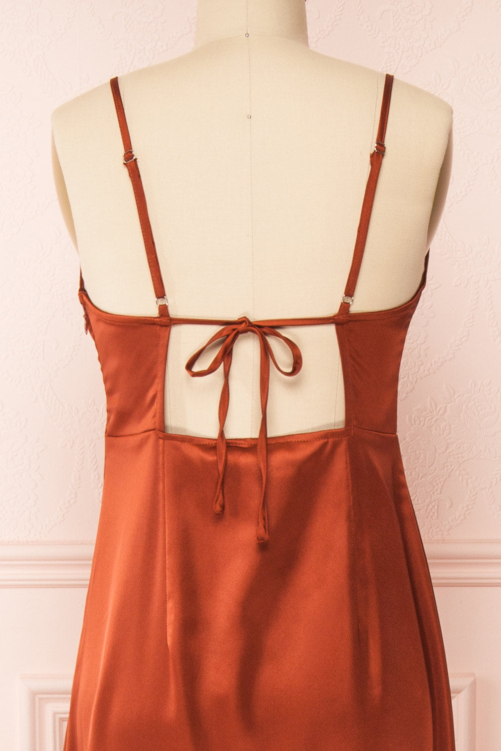 Patricia Rust Dress w/ Ruffles | Boutique 1861 back close-up