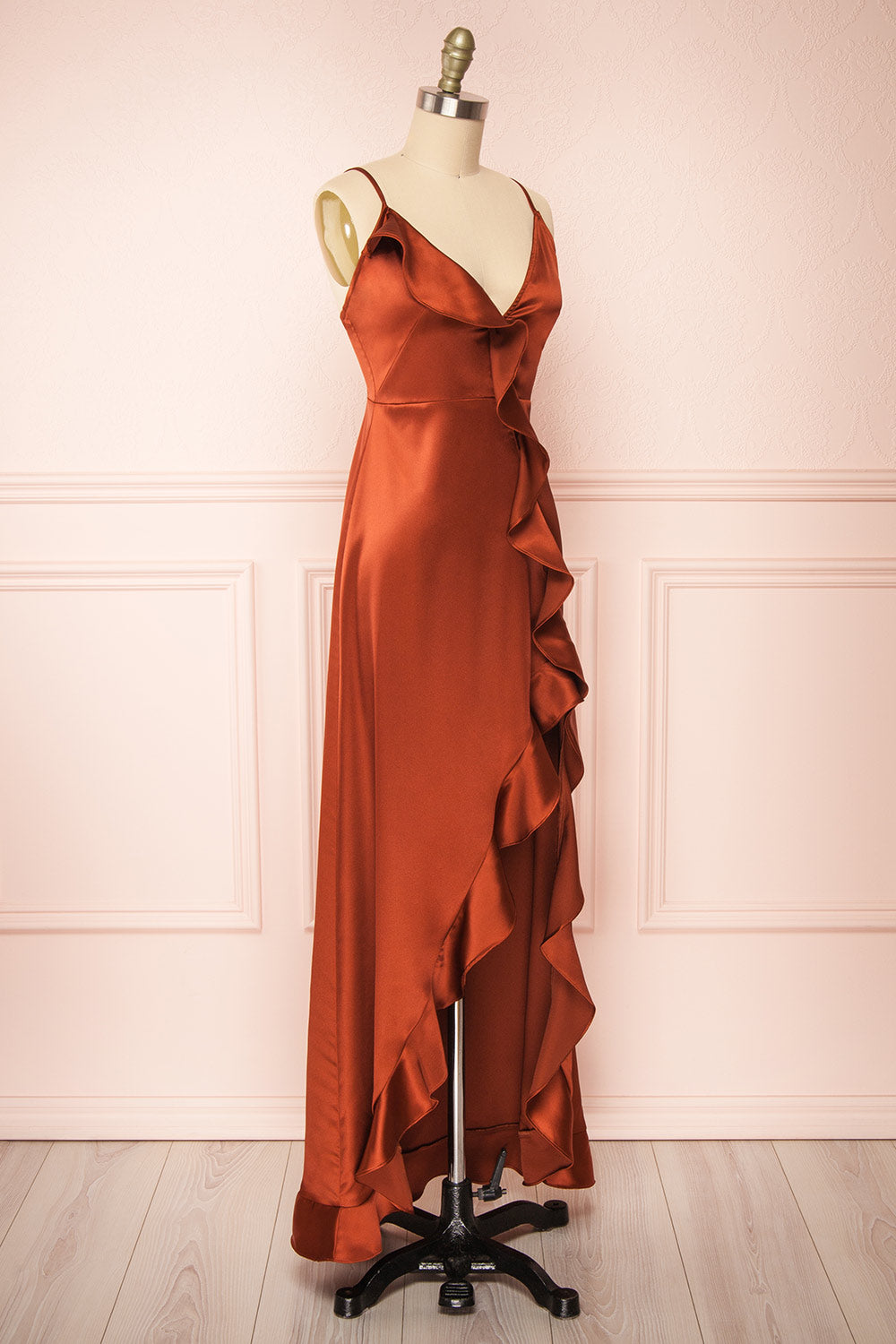 Patricia Rust Dress w/ Ruffles | Boutique 1861 side view