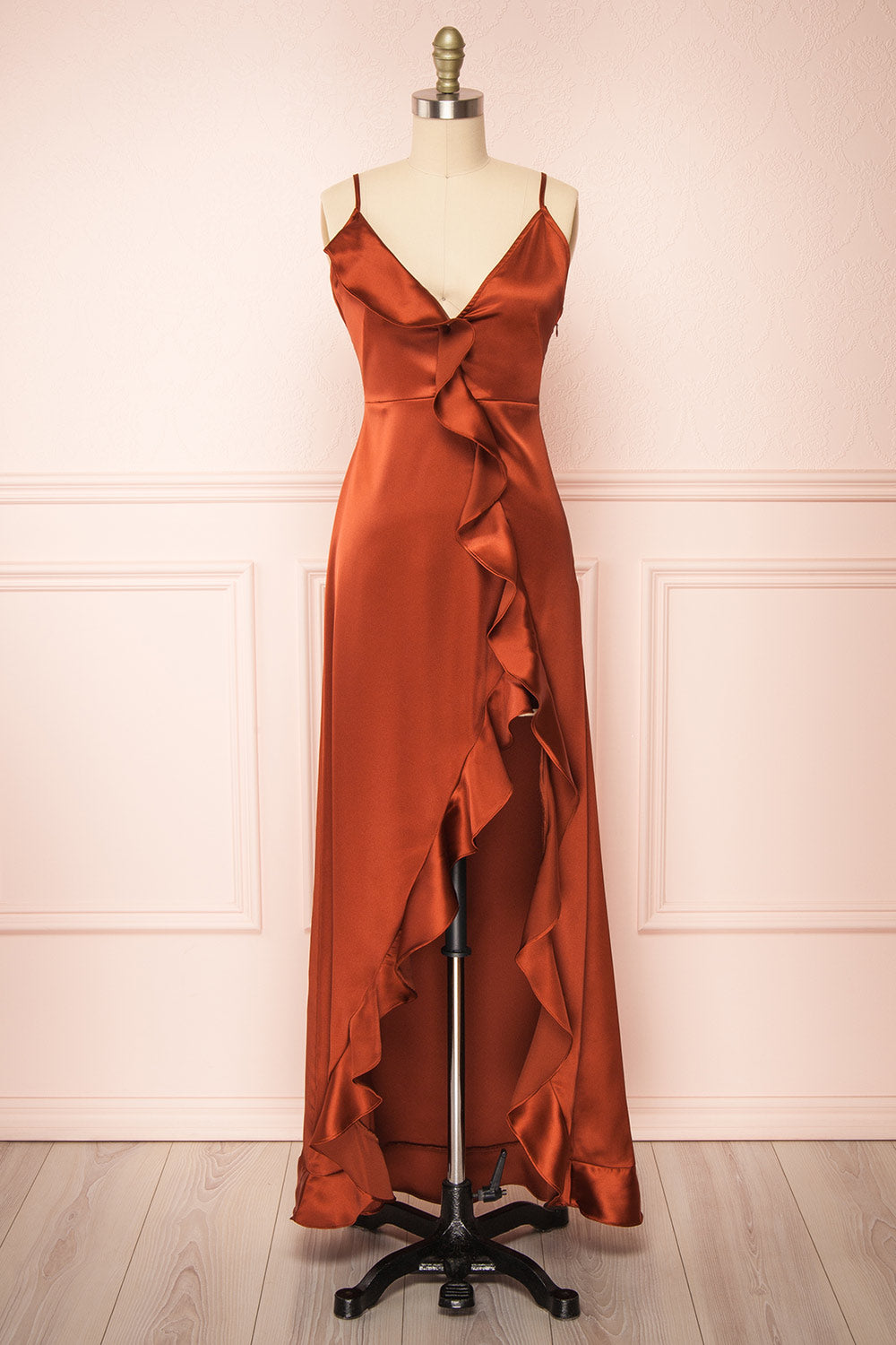 Patricia Rust Dress w/ Ruffles | Boutique 1861 front view