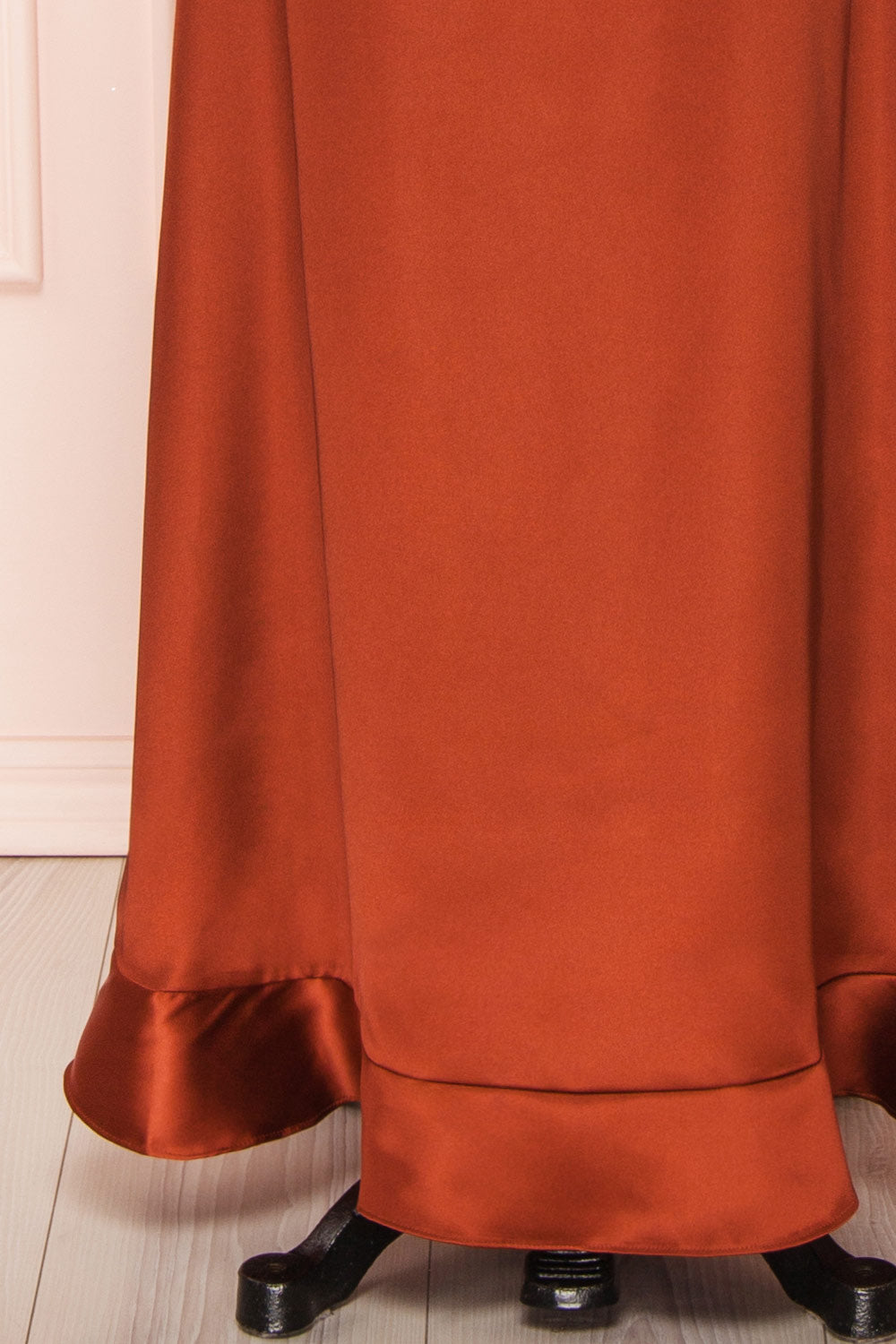 Patricia Rust Dress w/ Ruffles | Boutique 1861 bottom close-up