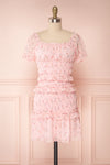 Paulina Pink Floral Short Dress w/ Frills | Boutique 1861 front view