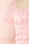Paulina Pink Floral Short Dress w/ Frills | Boutique 1861 sleeve