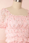 Paulina Pink Floral Short Dress w/ Frills | Boutique 1861 side close up