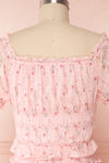 Paulina Pink Floral Short Dress w/ Frills | Boutique 1861 back close up
