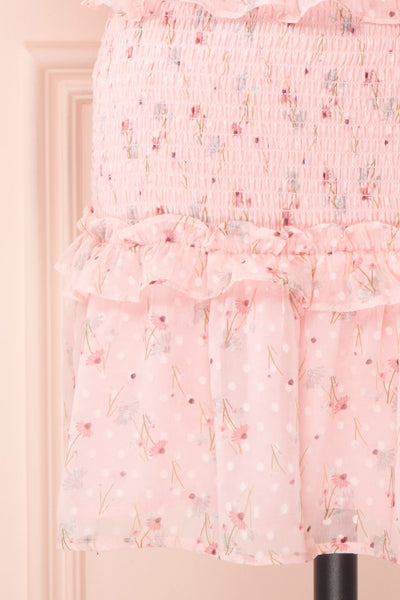 Paulina Pink Floral Short Dress w/ Frills | Boutique 1861 skirt
