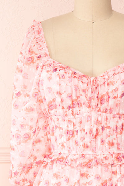 Payton Pink Patterned Short Chiffon Dress | Boutique 1861 front close-up