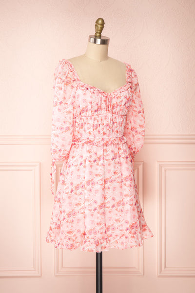 Payton Pink Patterned Short Chiffon Dress | Boutique 1861 side view