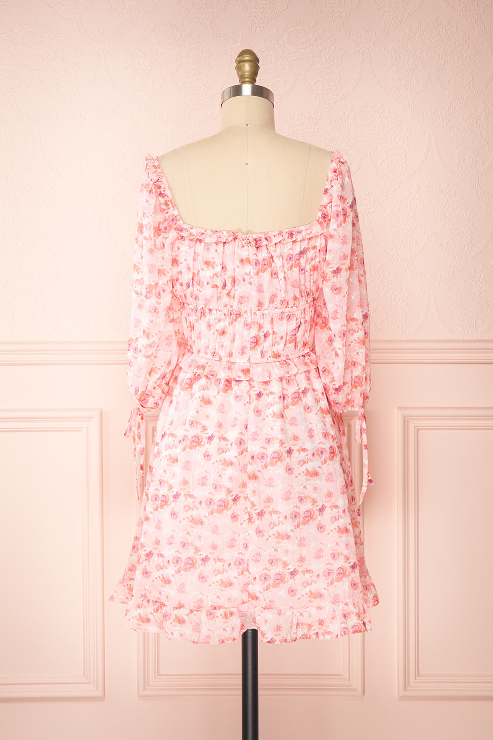 Payton Pink Patterned Short Chiffon Dress | Boutique 1861 back view 