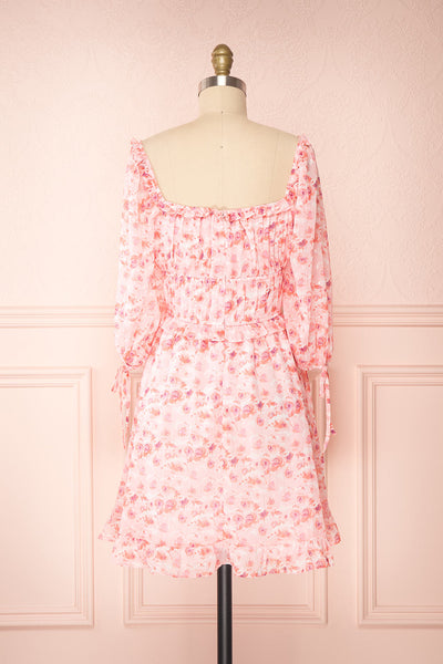 Payton Pink Patterned Short Chiffon Dress | Boutique 1861 back view