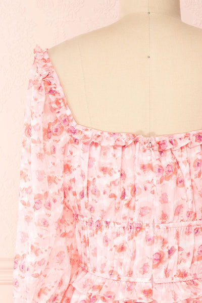Payton Pink Patterned Short Chiffon Dress | Boutique 1861 back close-up