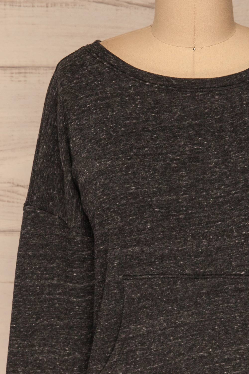 Pecani Grey Long Sleeved Top | Chandail | La Petite Garçonne front close-up