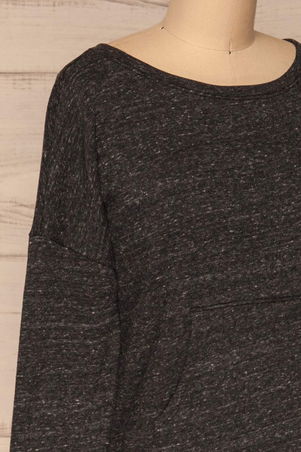 Pecani Grey Long Sleeved Top | Chandail | La Petite Garçonne side close-up