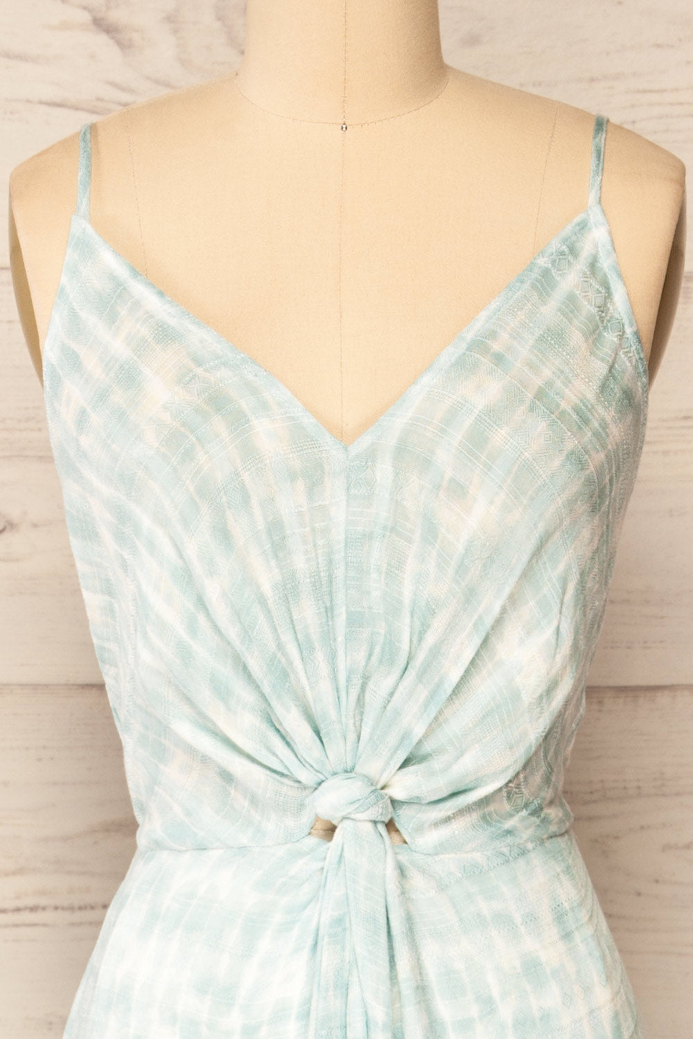 Pecs Blue Tie Dye Maxi Dress With Slit | La petite garçonne front close-up