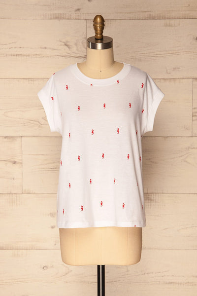 Pelekas White T-Shirt with Seahorse Pattern | La Petite Garçonne