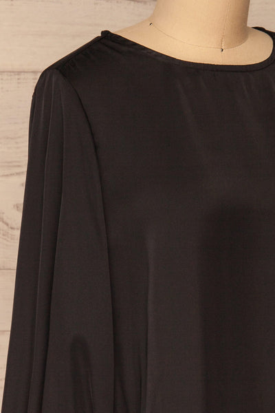Pelplin Black Long Sleeve Silky Blouse | La petite garçonne side close-up